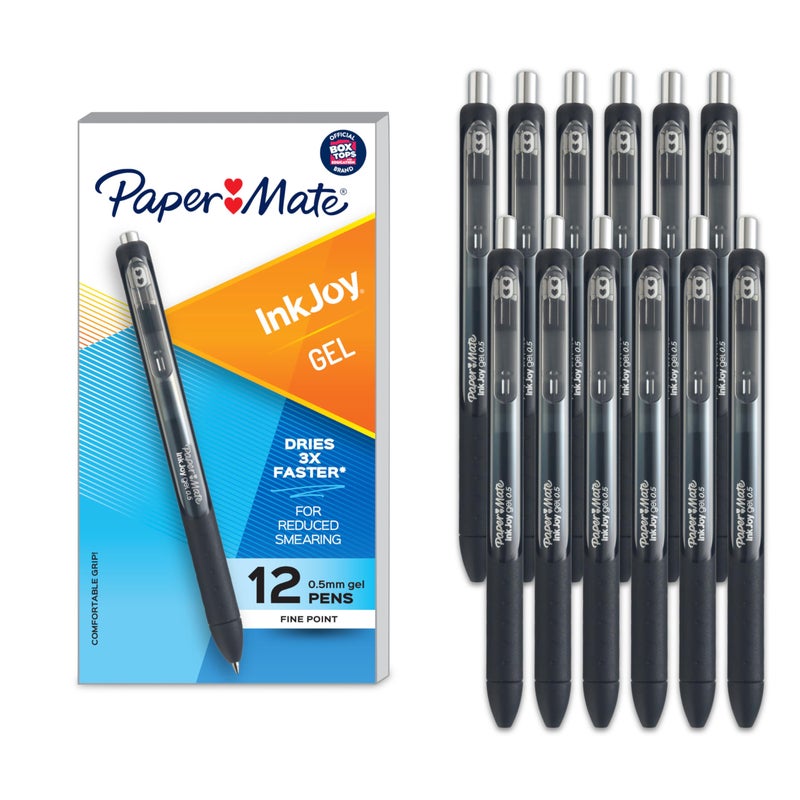Paper Mate InkJoy Gel Pen Fine Point Black Ink Pens 0.5mm Fine Tip Ergonomic Comfort Grip Box of 12 - Image 1
